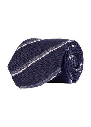 Amanda Christensen Stripe Wool/Silk Tie Navy Melange