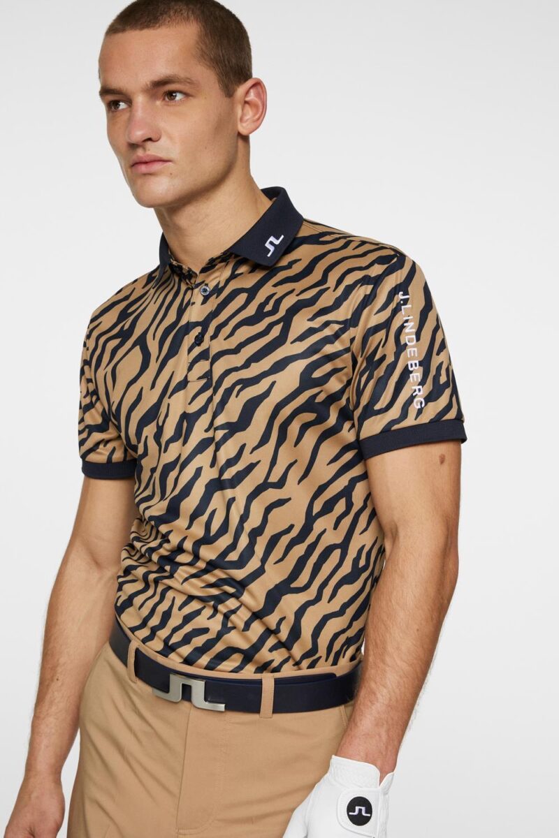 J.Lindeberg Golf Tour Tech Print Polo Tour Tiger Brown - Bilde 5