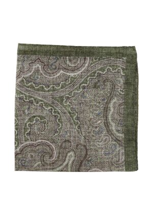 Amanda Christensen Paisley Cotton Pocket Square Olive