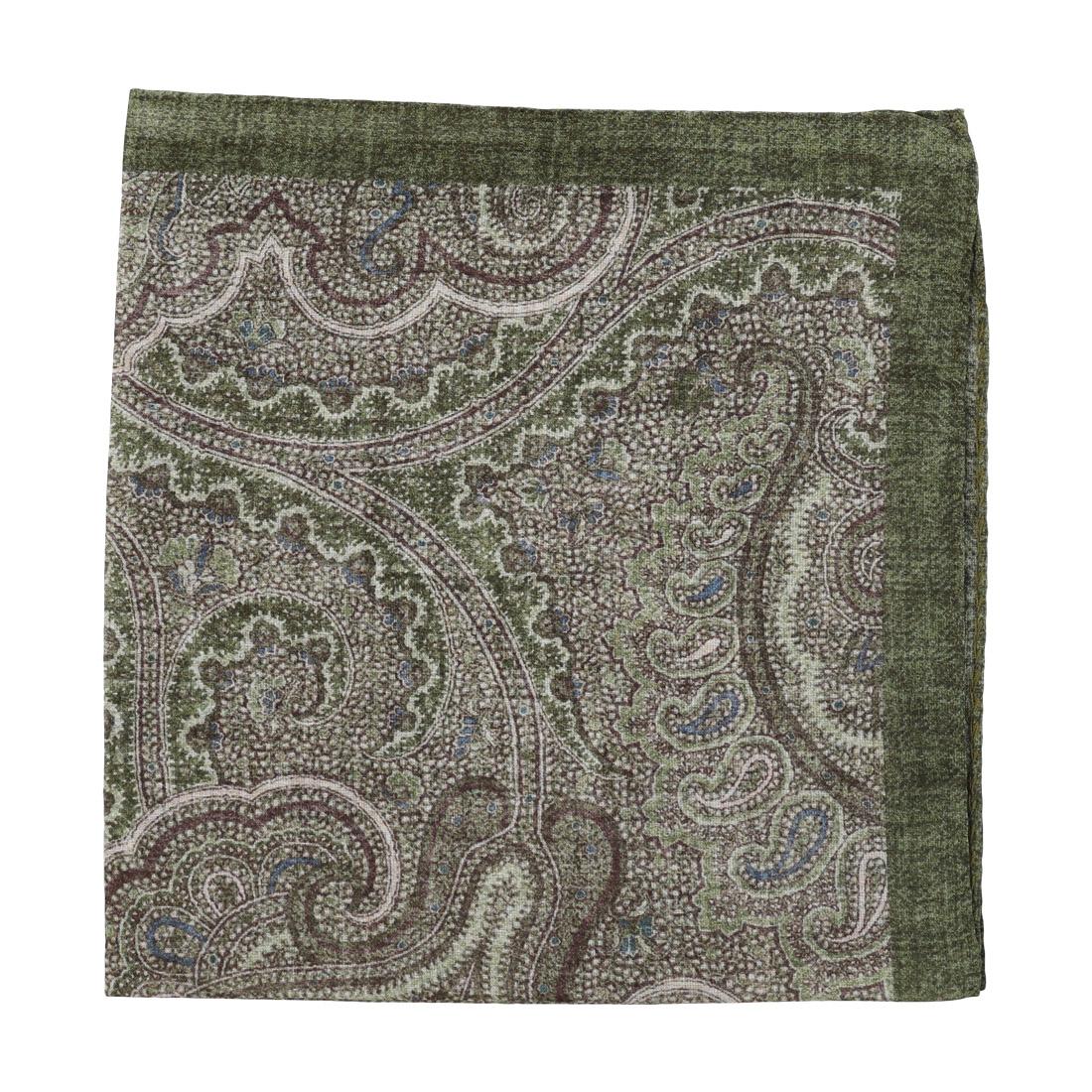 Amanda Christensen Paisley Cotton Pocket Square Olive