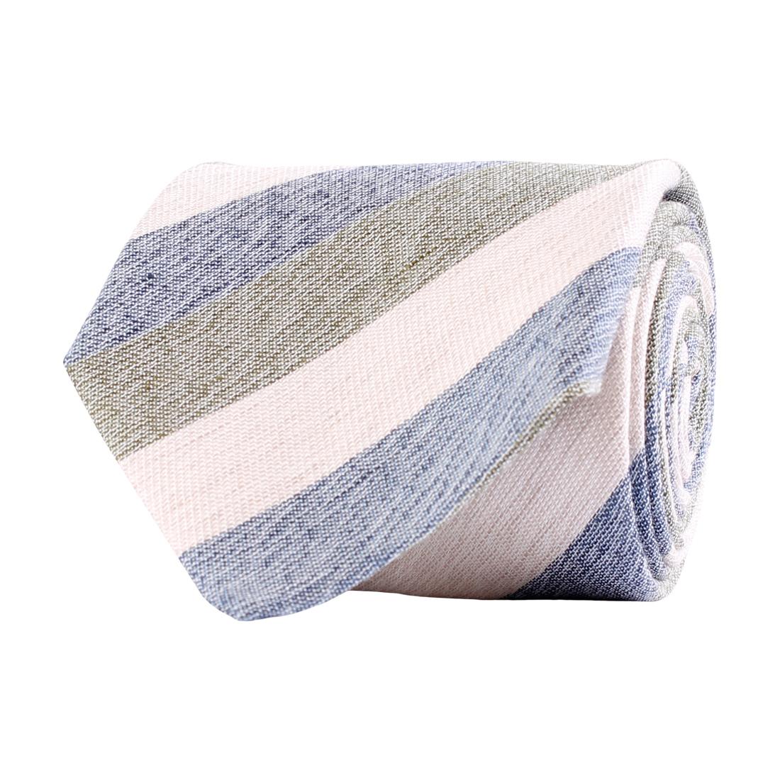 Amanda Christensen Stripes Linen Mix Tie Olive