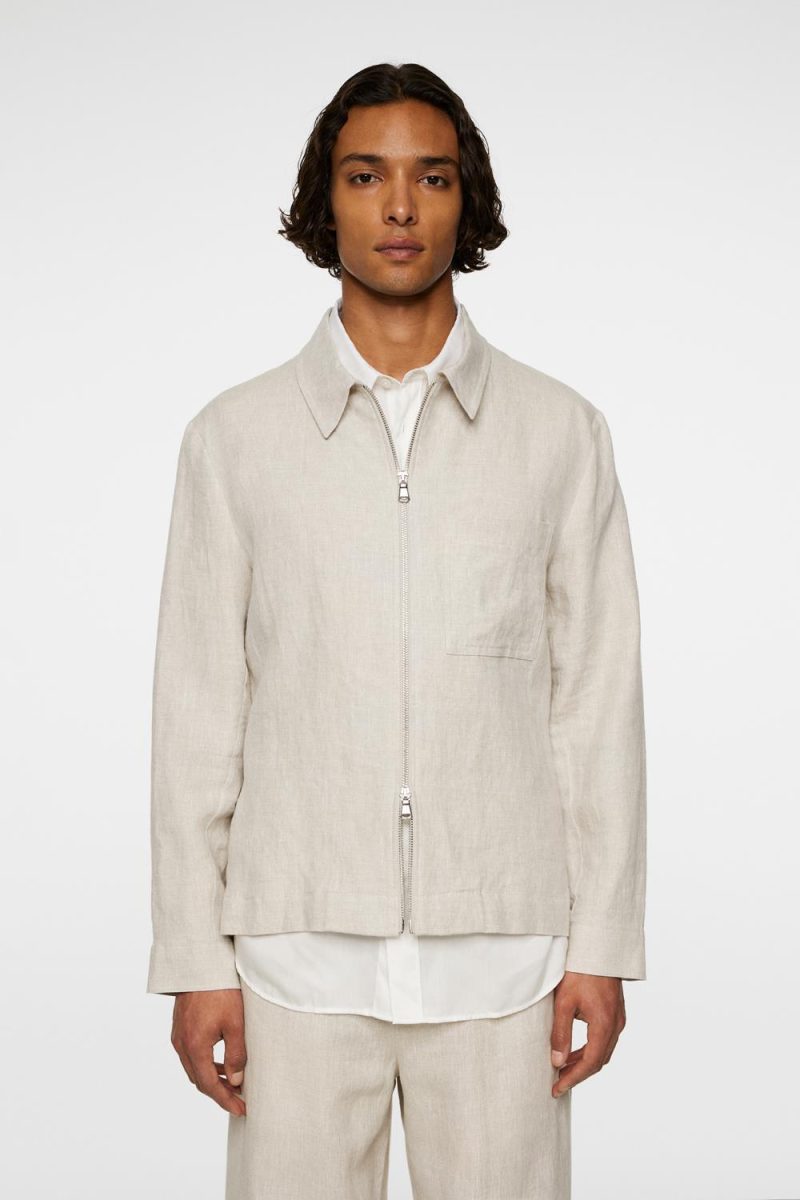 J.Lindeberg Julius Drape Linen Overshirt Moonbeam