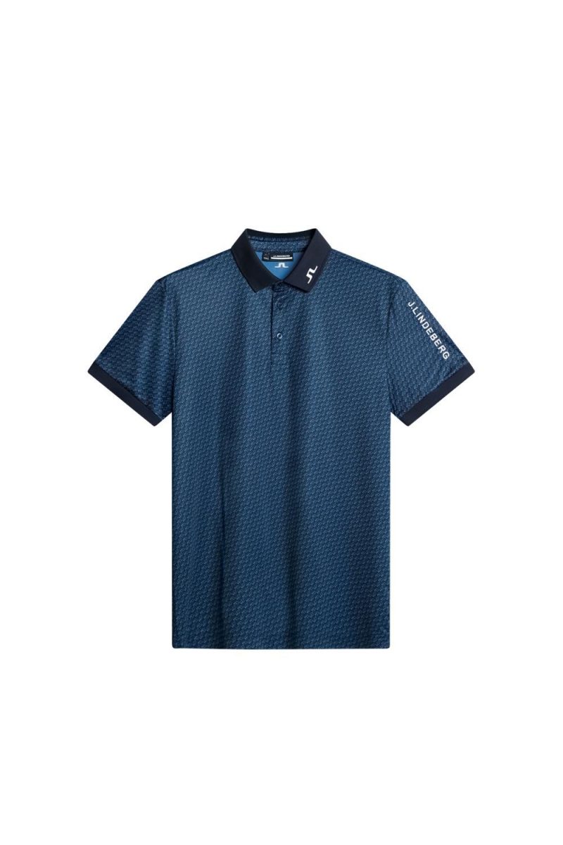 J.Lindeberg Sport Tour Tech Print Polo Shadow Bridge Navy
