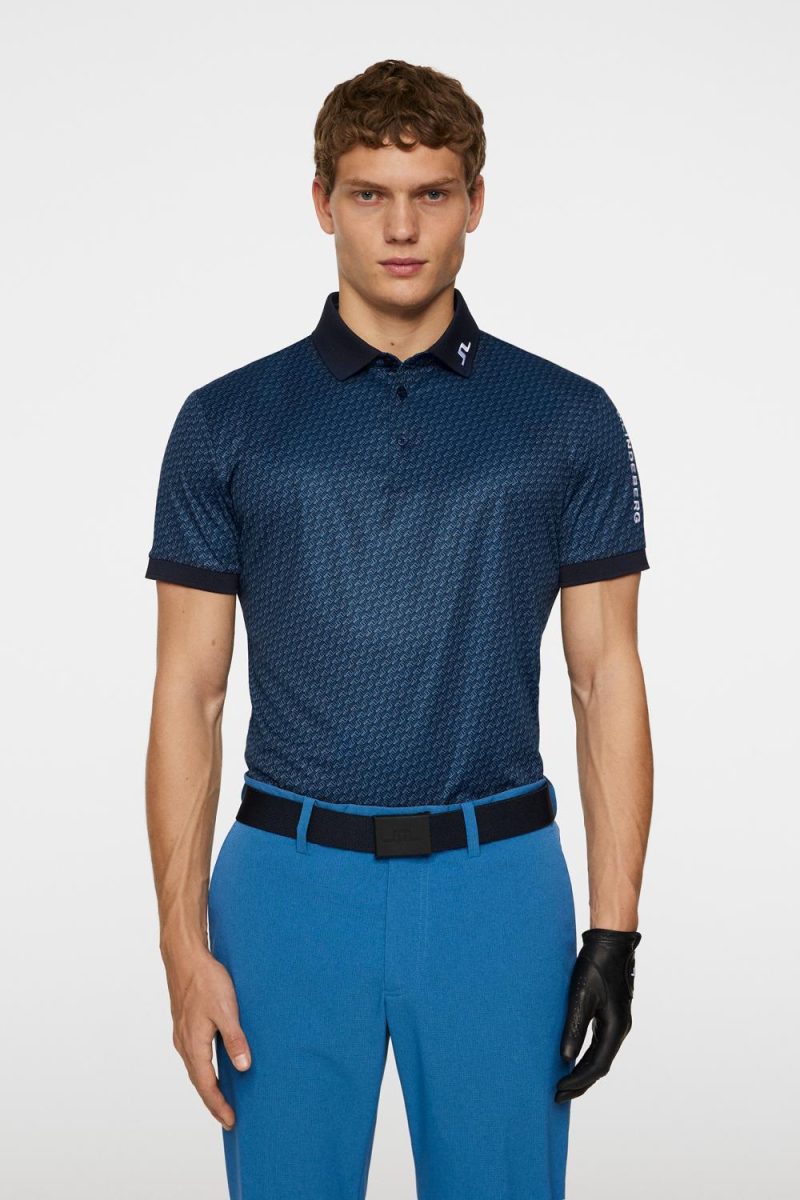 J.Lindeberg Sport Tour Tech Print Polo Shadow Bridge Navy
