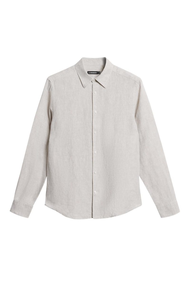 J.Lindeberg Slim LS Linen Melange Shirt Moonbeam