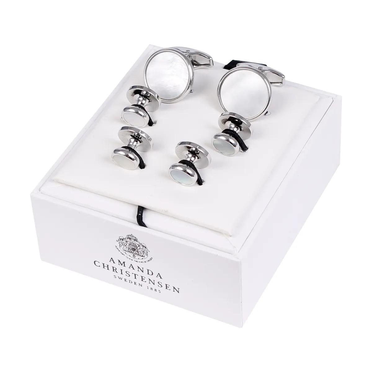 Amanda Christensen Cufflinks & Studs Set Silver/White