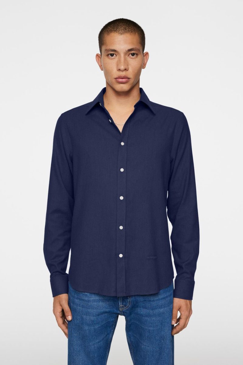 J.Lindeberg Light Flannel Slim Shirt Navy