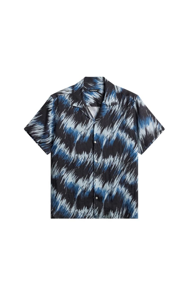 J.Lindeberg Elio Linen Printed Shirt Thunderstorm Navy