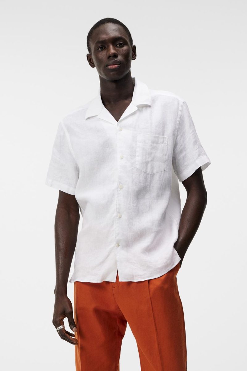 J.Lindeberg Linen Melange SS Reg Shirt White