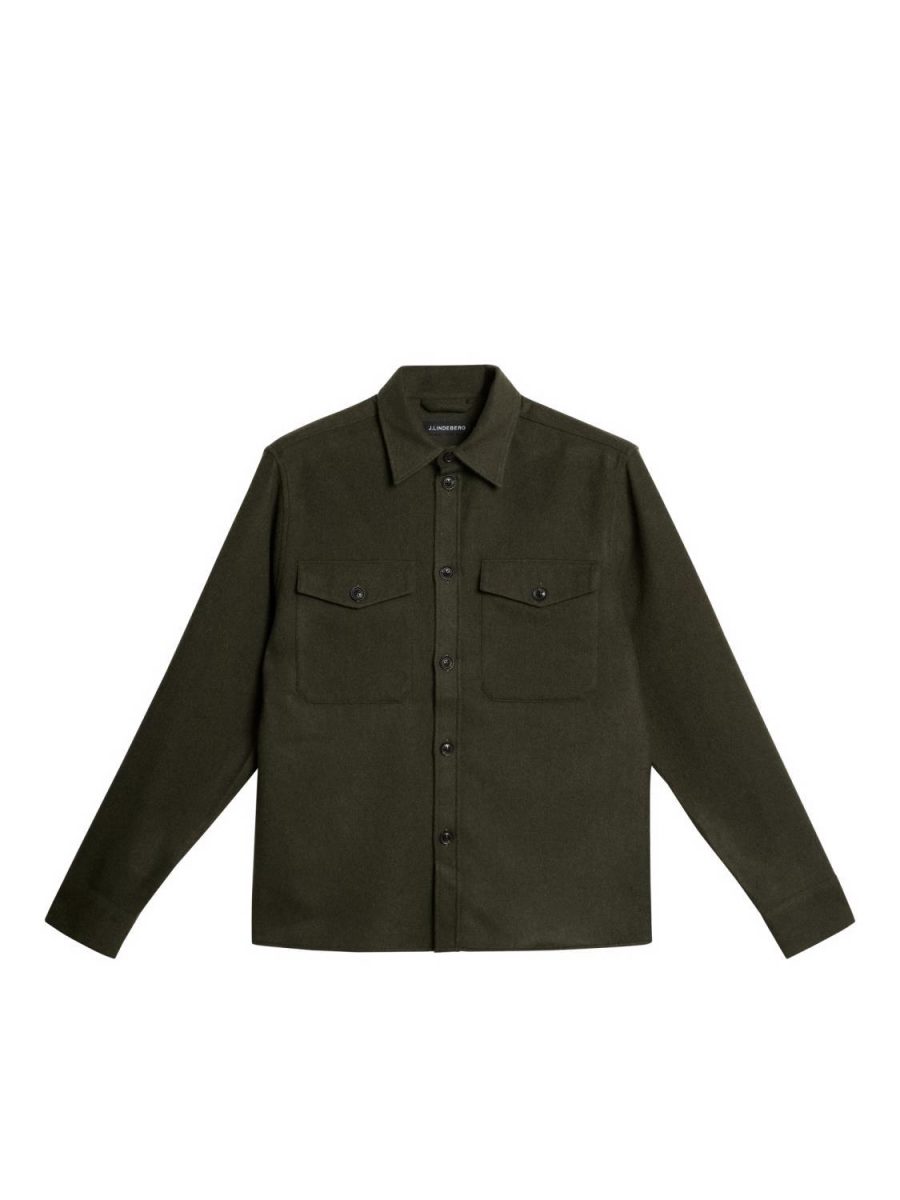 J.Lindeberg Flat Wool Overshirt Forest Green