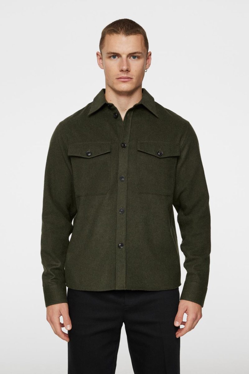 J.Lindeberg Flat Wool Overshirt Forest Green