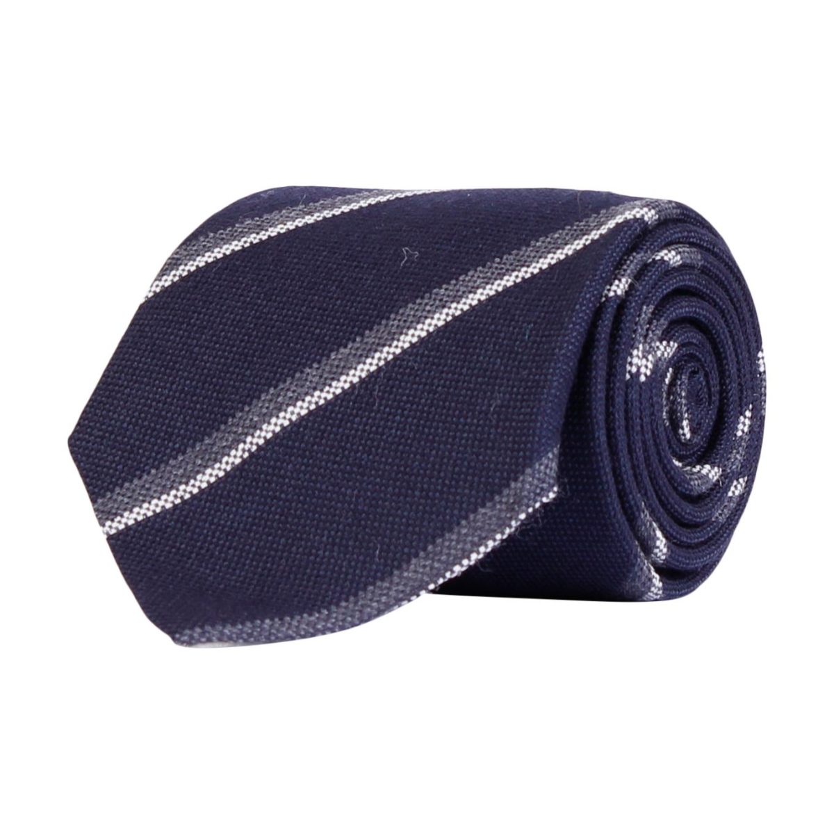 Stripe Wool/Silk Tie Navy Melange