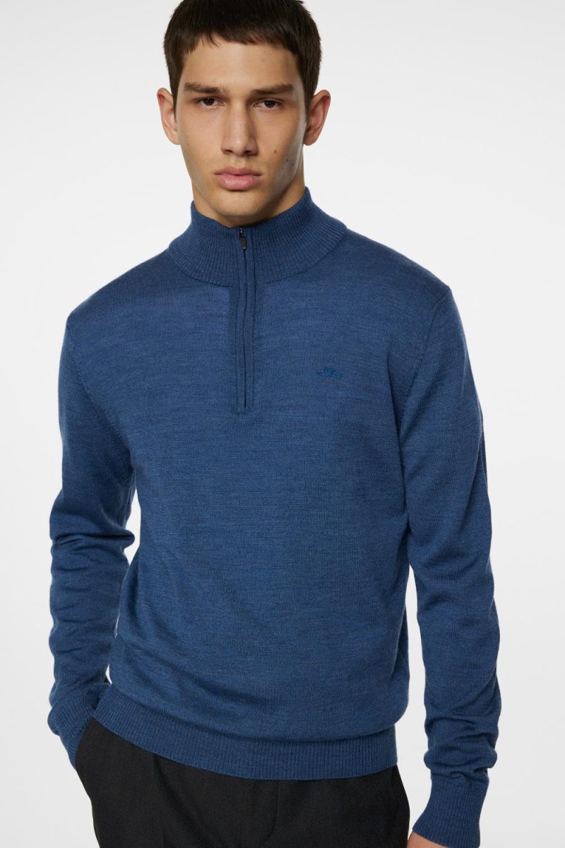 J.Lindeberg Kiyan Merino Quarter Zip Vintage Indigo Melange