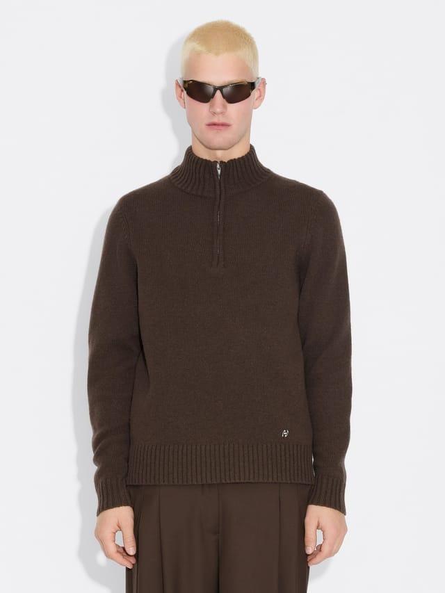Holzweiler Wool Half Zip Dark Brown