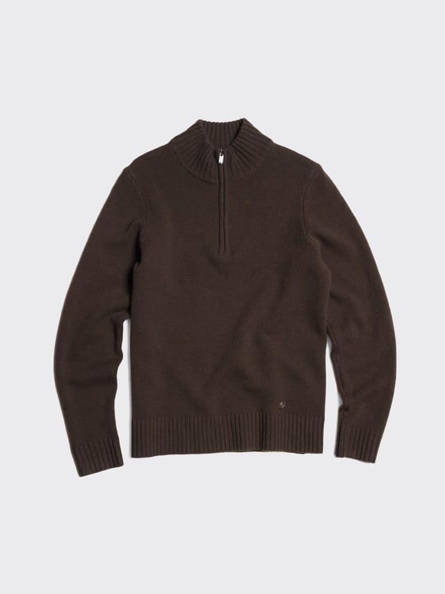 Holzweiler Wool Half Zip Dark Brown