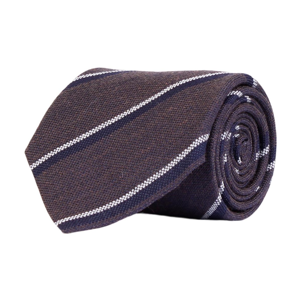 Stripe Wool/Silk Tie Brown Melange