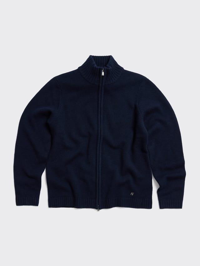 Wool Zip Cardigan Navy