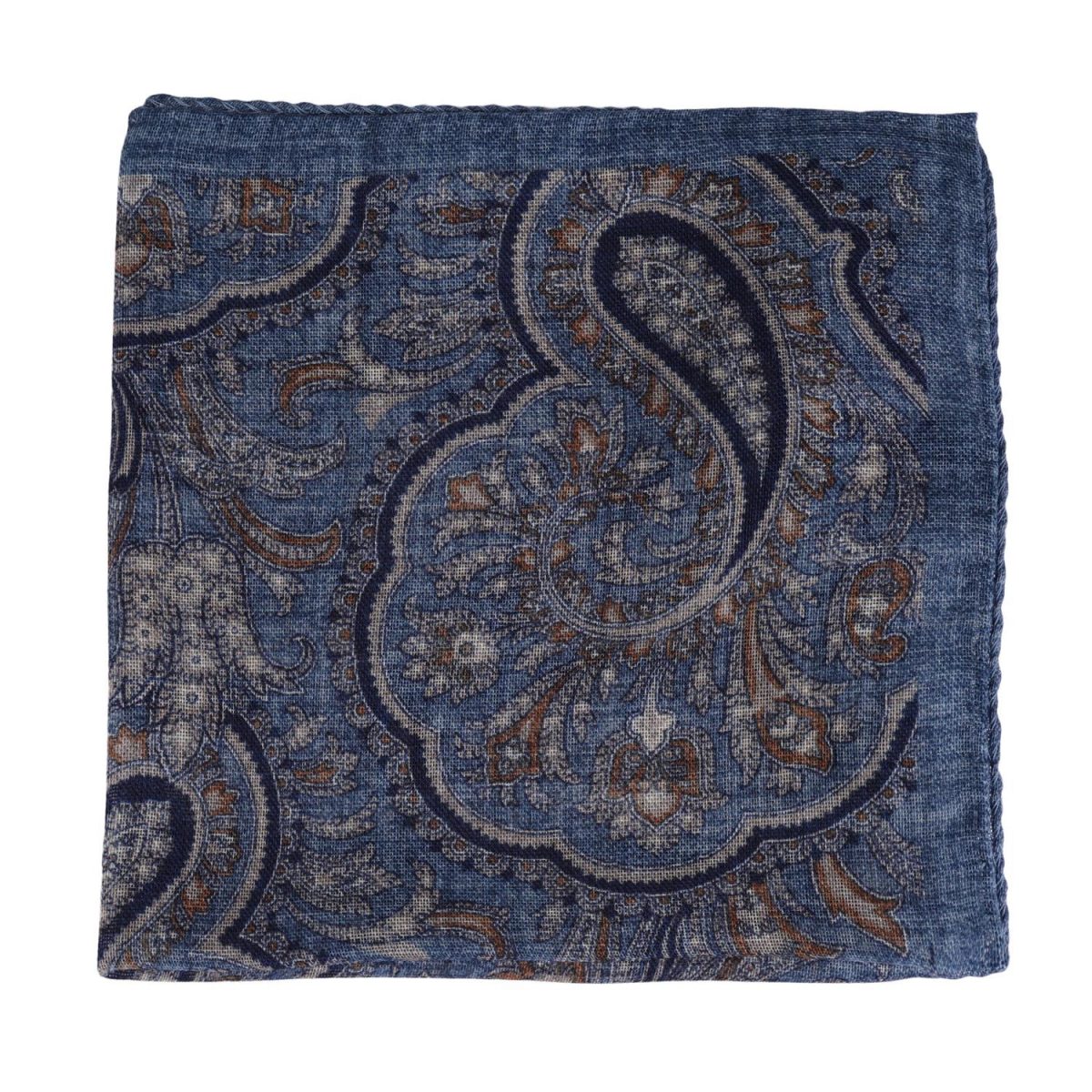 Paisley Wool Pocket Square Sky Blue Melange