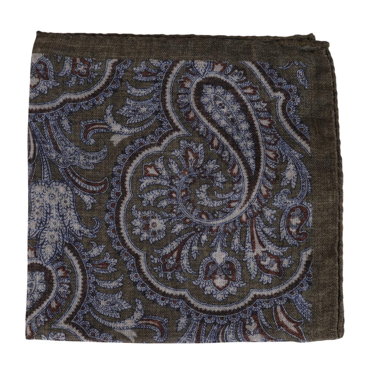 Paisley Wool Pocket Square Olive Melange