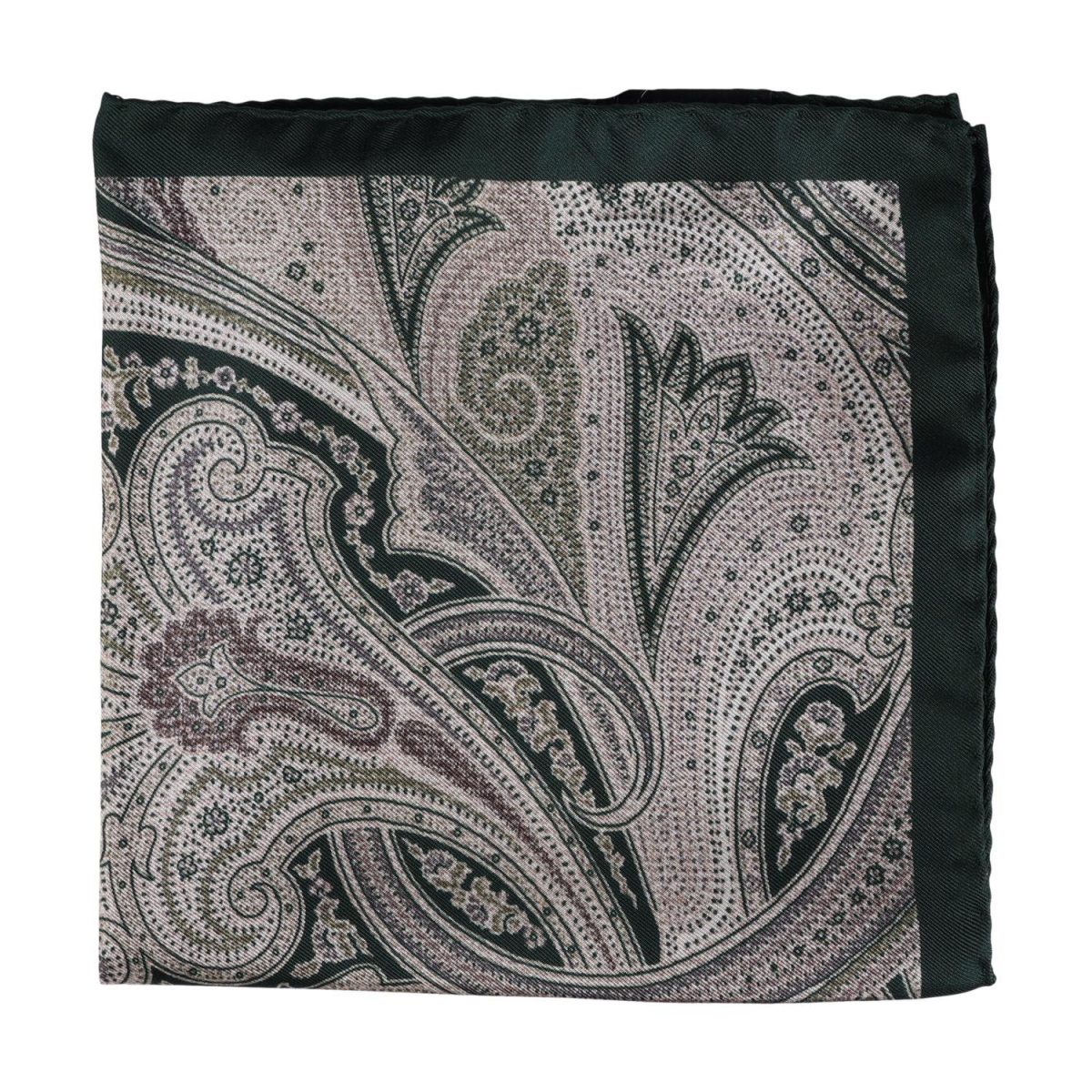 Paisley Silk Pocket Square Bottle Green