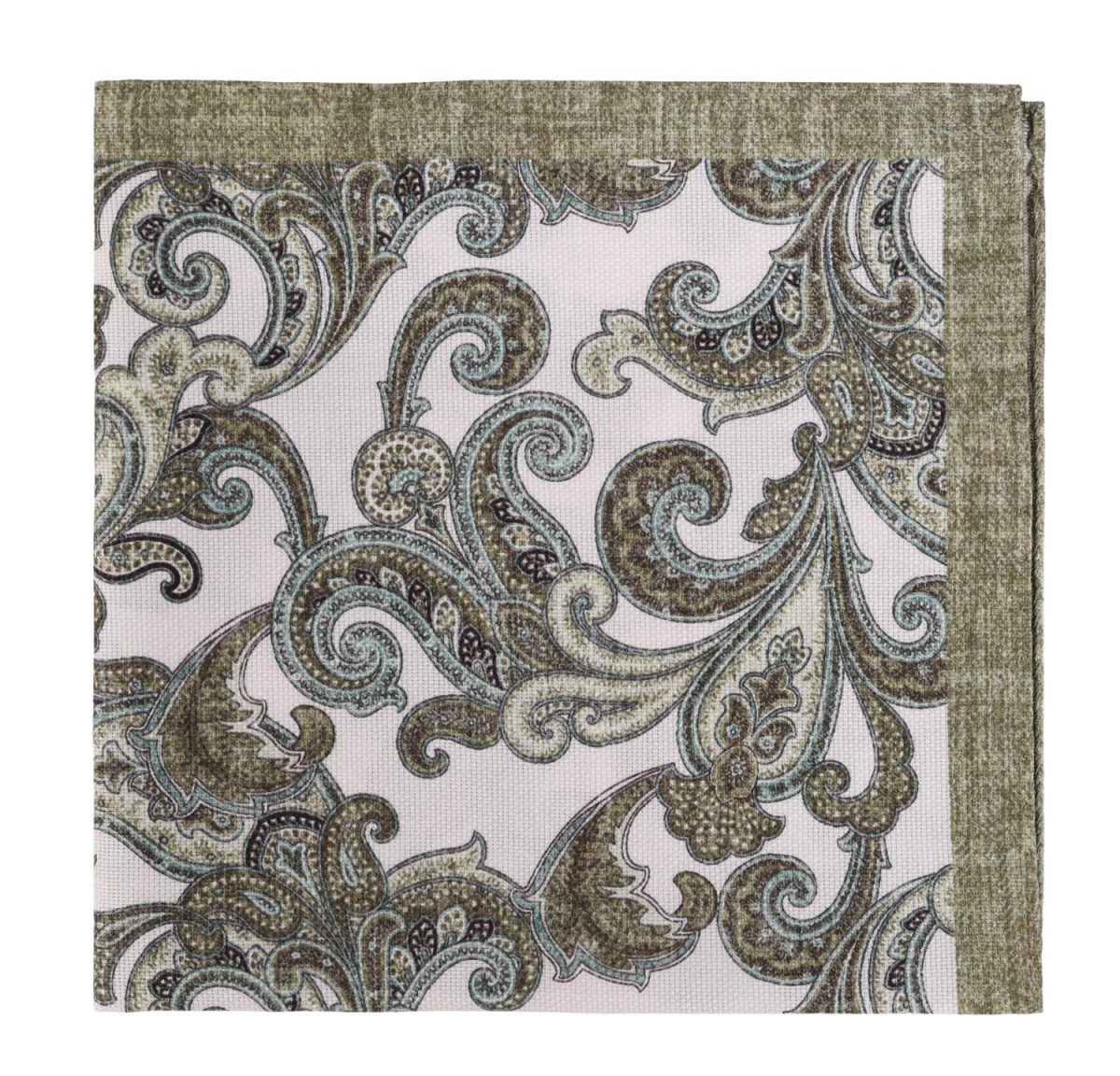 Paisley Linen Pocket Square Green Melange