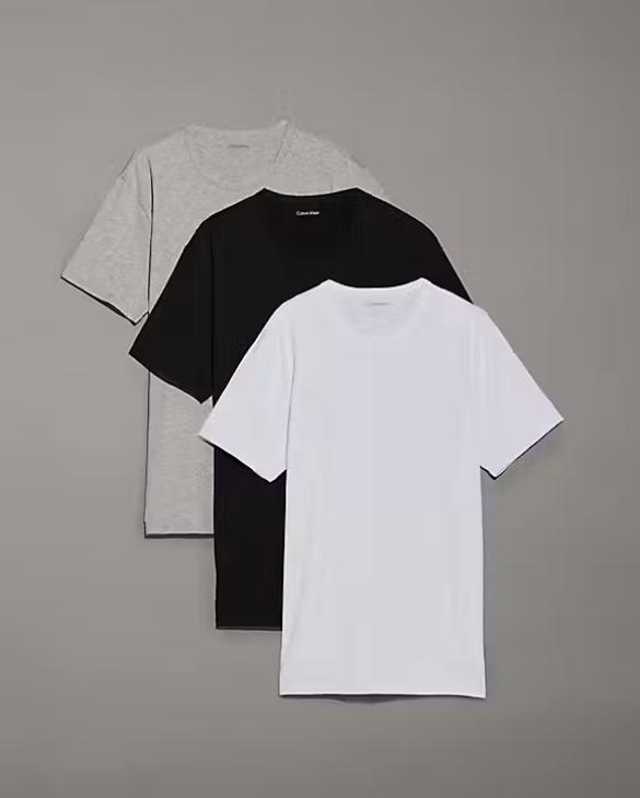 3-Pack Cotton Stretch Crew Neck T-Shirt Grey Heather/White/Black