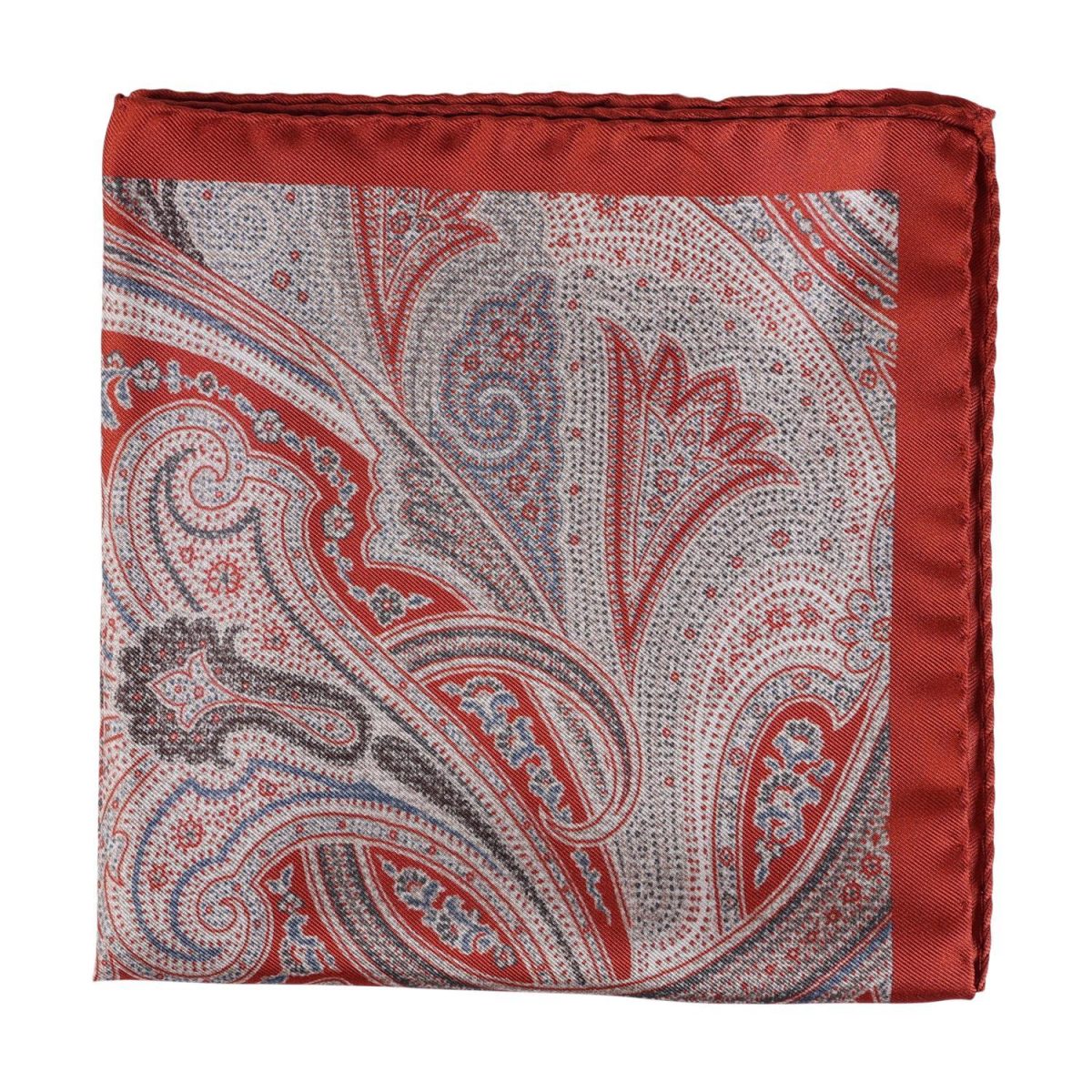 Paisley Silk Pocket Square Rust