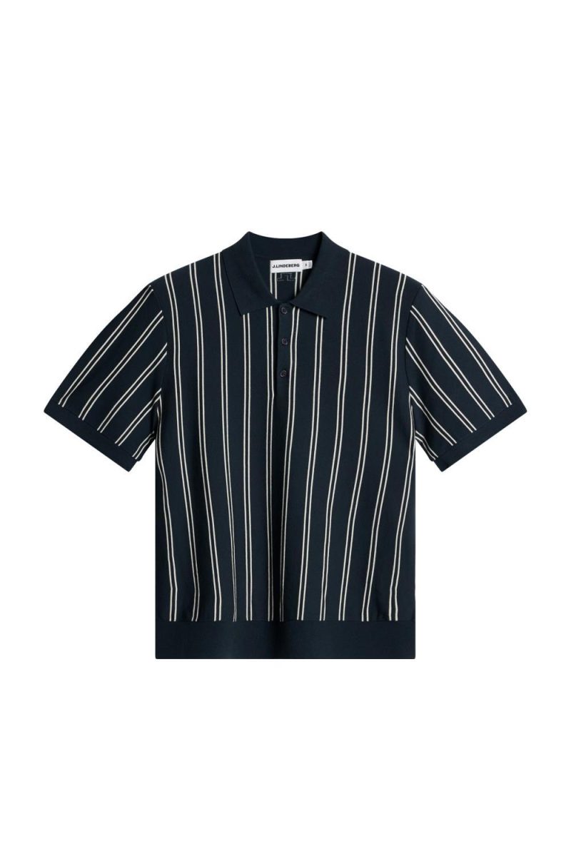 Reymond Stripe Knit Polo Navy