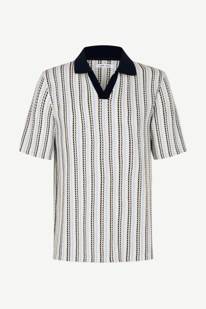 Samac V-Neck Polo 16091 Blue Stripes