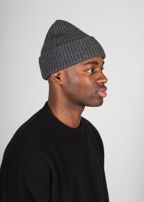 Y-0004 Cashmere Wool Beanie Dark Grey