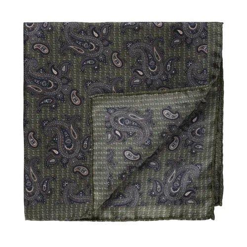 Paisley Silk Pocket Square Olive Melange