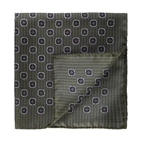 Medallion Silk Pocket Square Olive Melange