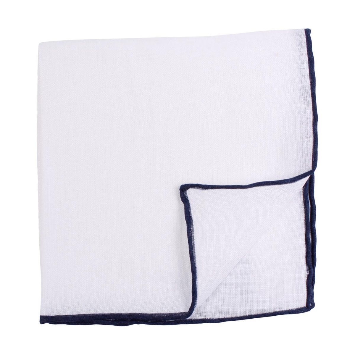 Solid Stripe Linen Pocket Square White w/Navy