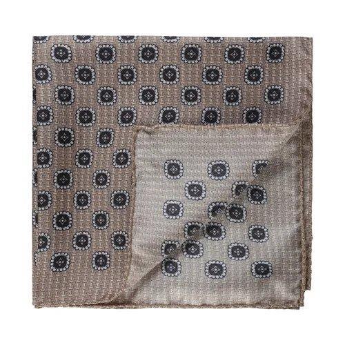 Medallion Silk Pocket Square Brown Melange