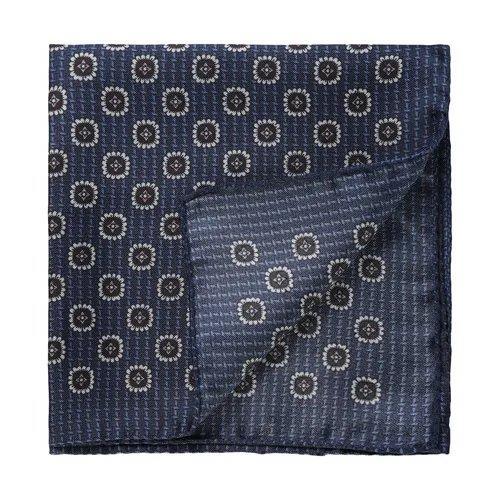 Medallion Silk Pocket Square Navy Melange