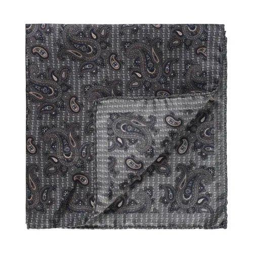 Paisley Silk Pocket Square Grey Melange