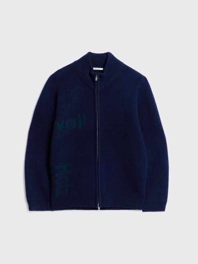 Haza Logo Zip-Up Cardigan Navy Mix