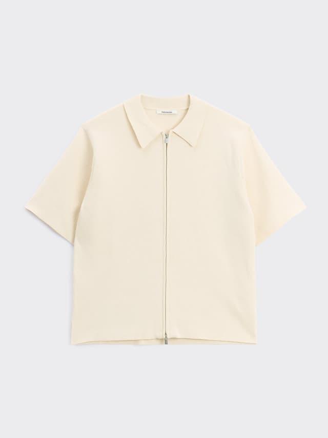 Summer Knit Zip Through Ecru