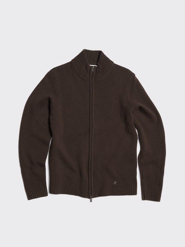 Wool Zip Cardigan Dark Brown