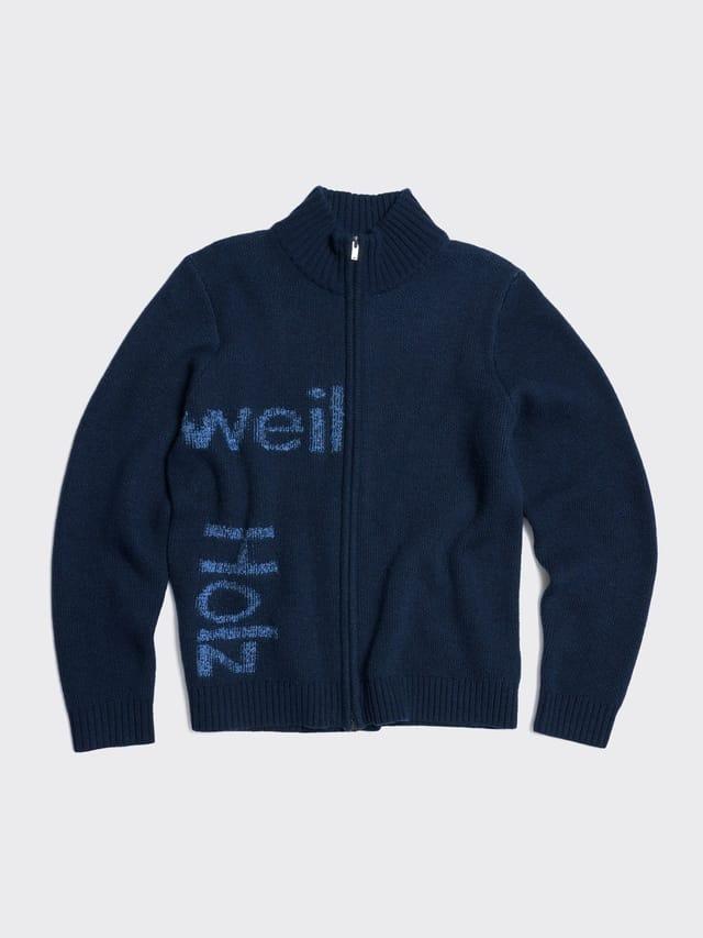 Haza Logo Zip Cardigan Blue Mix