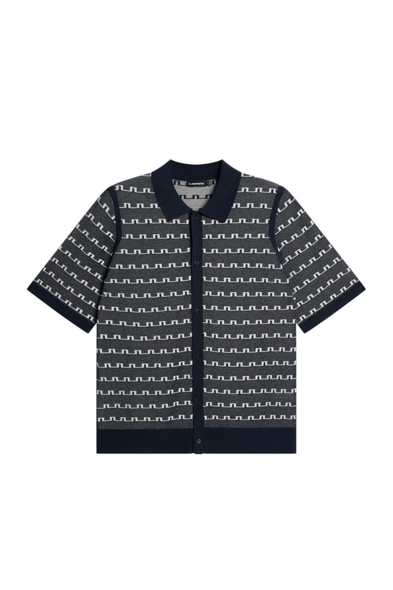 Rolando Logo Jacquard Polo Navy
