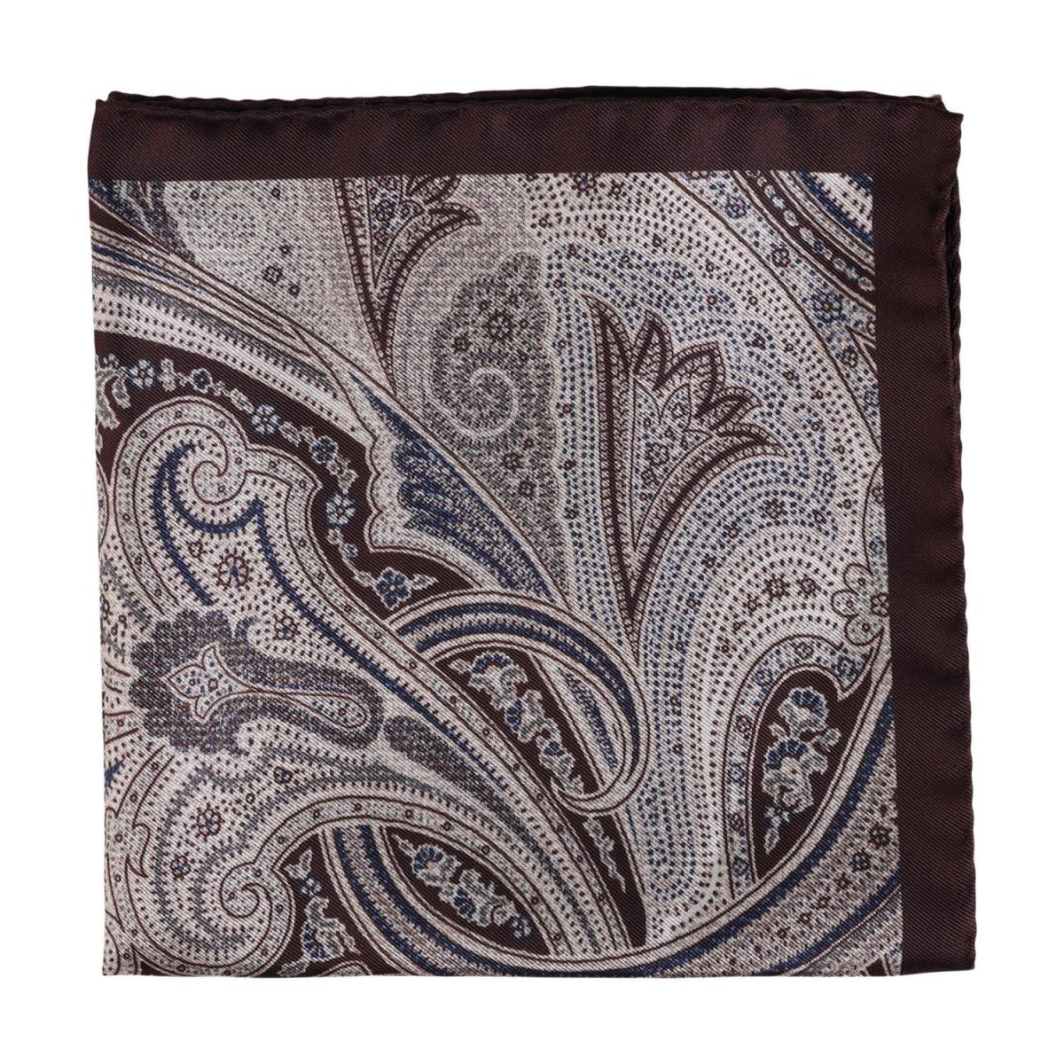 Paisley Silk Pocket Square Brown